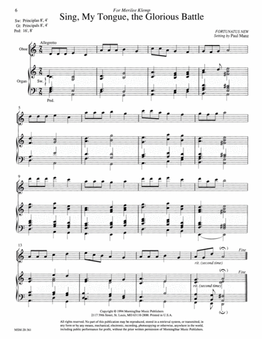 Three Lenten Hymns for Oboe and Organ