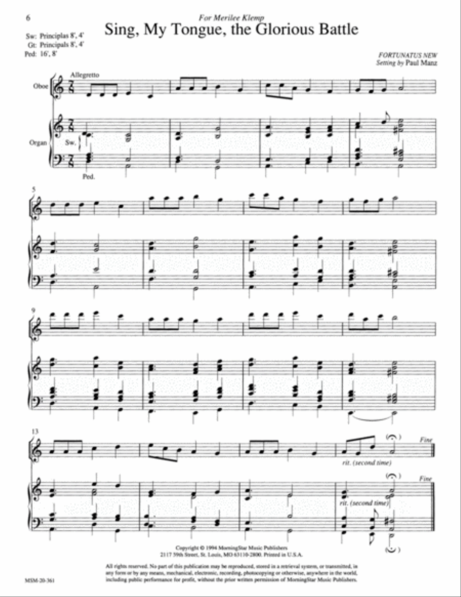 Three Lenten Hymns for Oboe and Organ