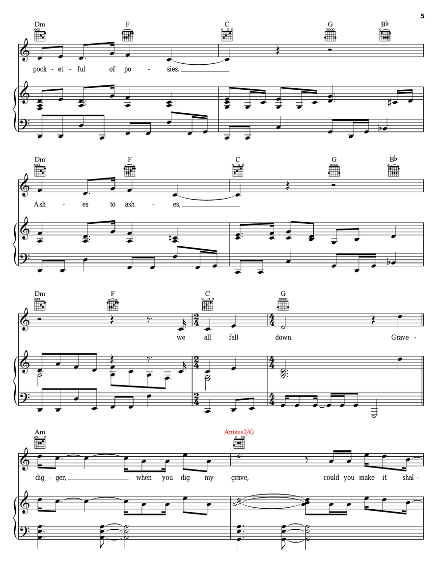 Gravedigger Piano, Vocal, Guitar scores gallery preview page 5