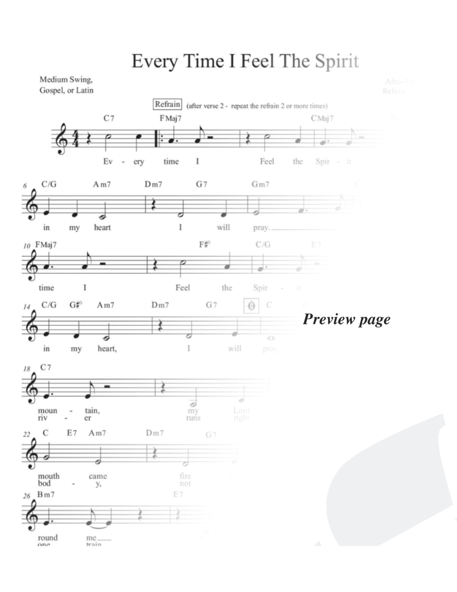 Every Time I Feel The Spirit ( Gospel/ Jazz /Lead sheet) key of C Piano scores gallery preview page 1
