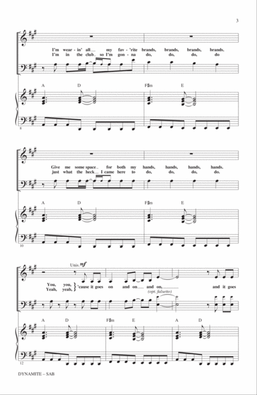 Dynamite (arr. Alan Billingsley) 3-Part scores gallery preview page 2