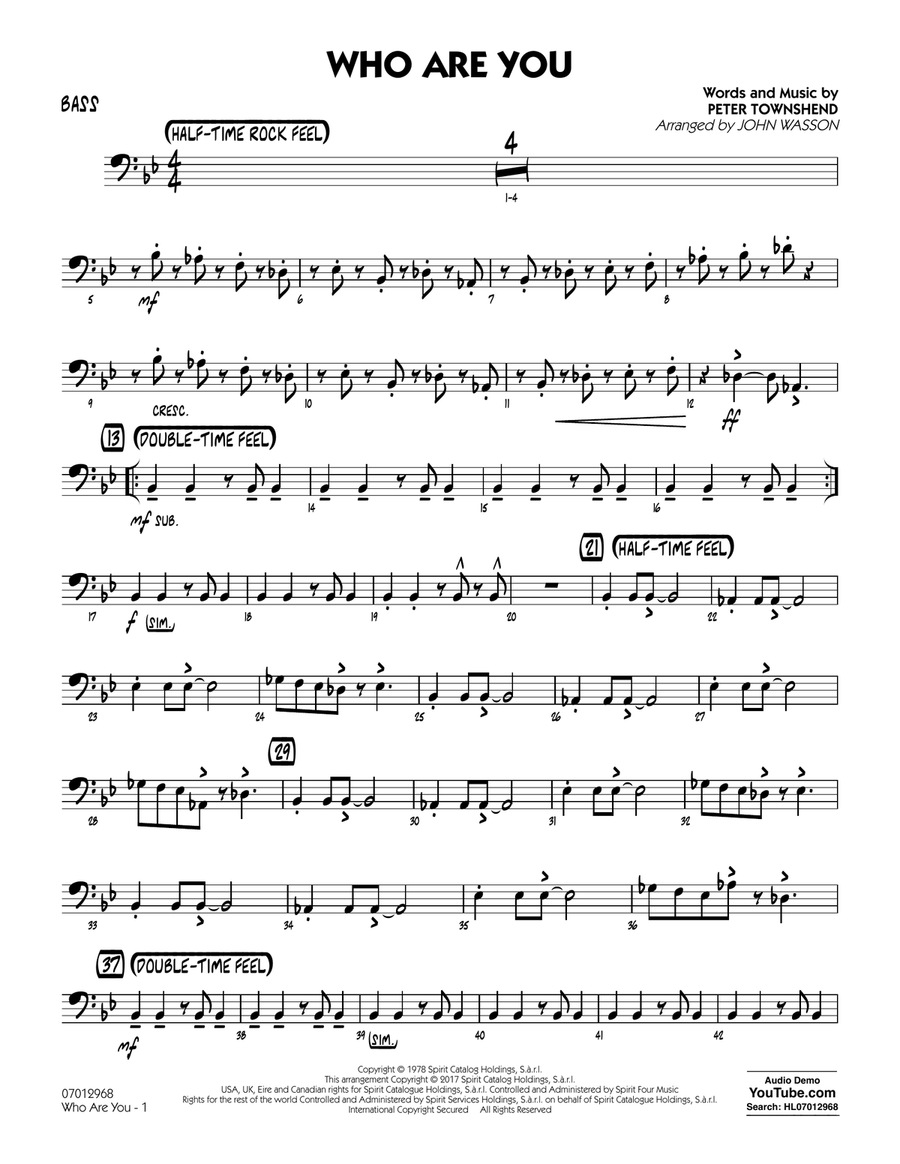 Who Are You - Bass Who Are You - Bass Jazz Ensemble scores gallery preview page 1