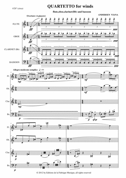 Andersen Viana: Quartet for flute, oboe, Bb clarinet and bassoon