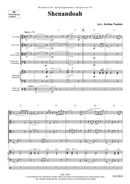 Shenandoah by Jerome Naulais String Quartet - Sheet Music