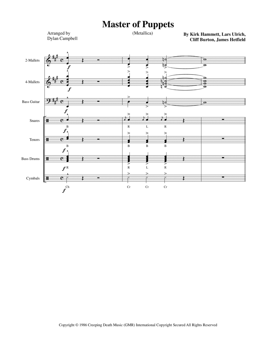 Master Of Puppets Percussion Ensemble scores gallery preview page 1