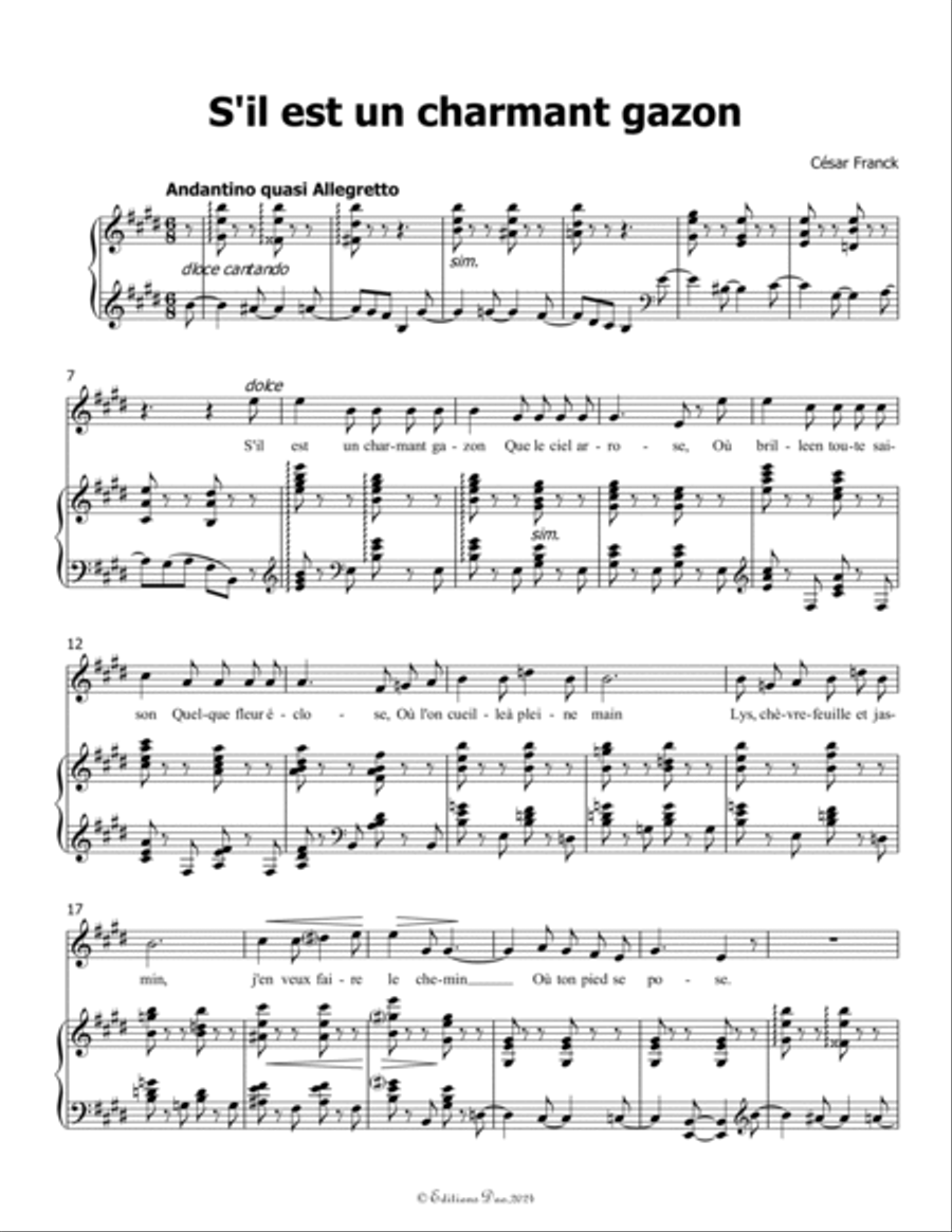 S'il est un charmant gazon, by César Franck, in E Major Voice scores gallery preview page 3