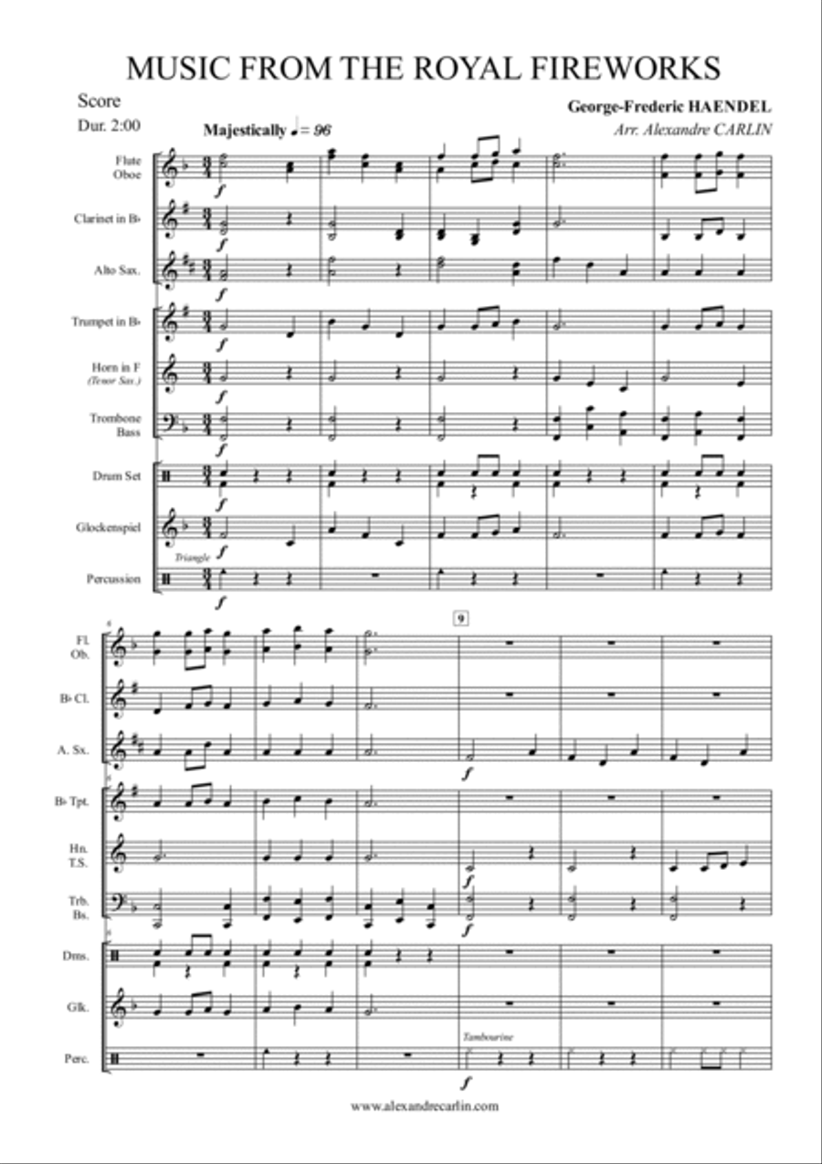 Music from the Royal Fireworks by Haendel, for beginning band - Score & Parts image number null