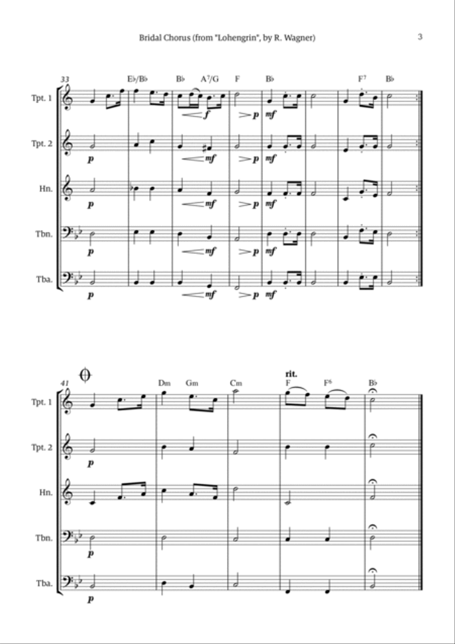Bridal Chorus (Here Comes The Bride) Brass Quintet scores gallery preview page 3