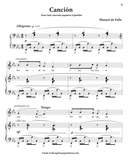 DE FALLA: Canción (transposed to E-flat major)