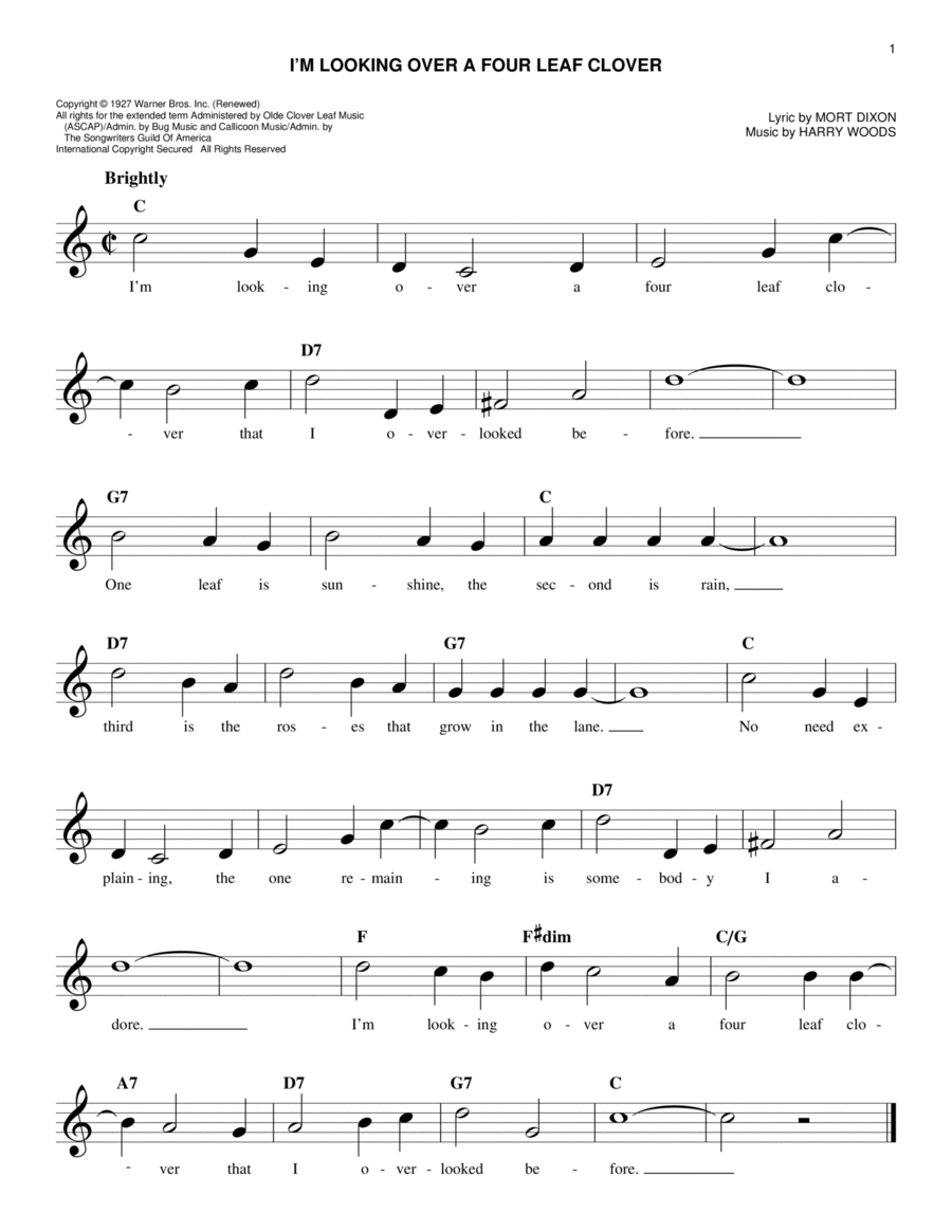 I'm Looking Over A Four Leaf Clover Piano scores gallery preview page 1