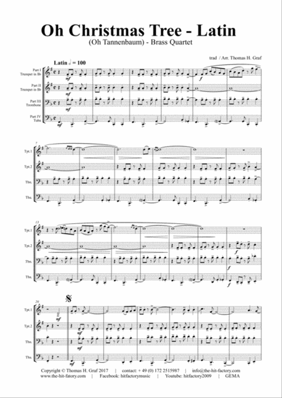 Oh Christmas tree - Latin - (Oh Tannenbaum) - Brass Quartet Brass Quartet scores gallery preview page 2