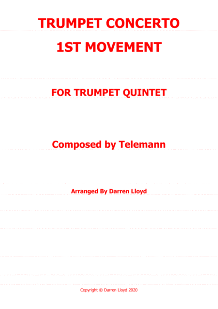 Telemann Trumpet concerto in D (1st movement) - Trumpet quintet Brass Ensemble scores gallery preview page 1