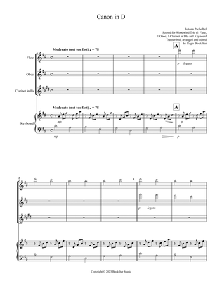 Canon in D (Pachelbel) (D) (Woodwind Trio - 1 Flute, 1 Oboe, 1 Clar), Keyboard)