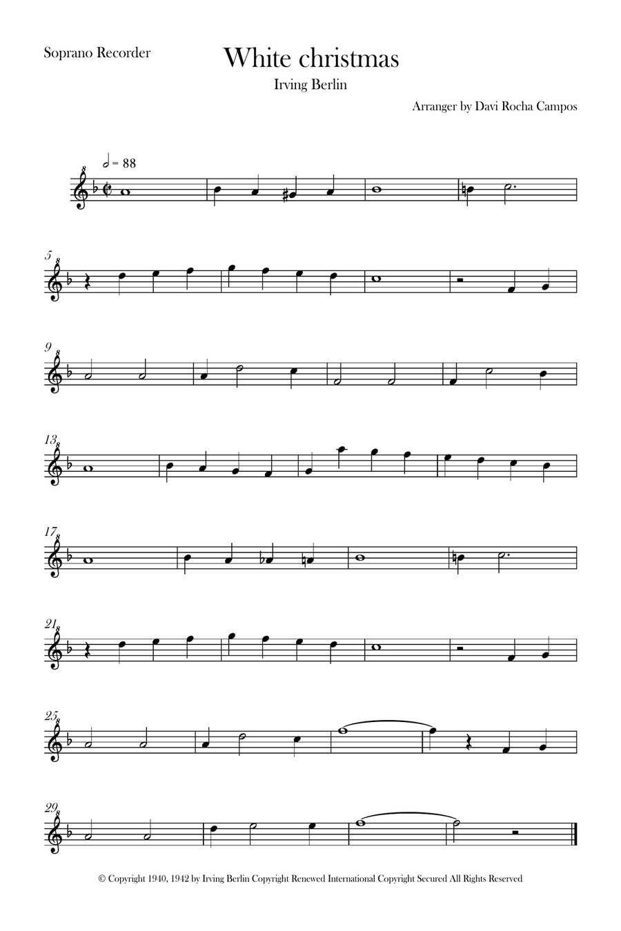 White Christmas White Christmas Soprano Recorder scores gallery preview page 1