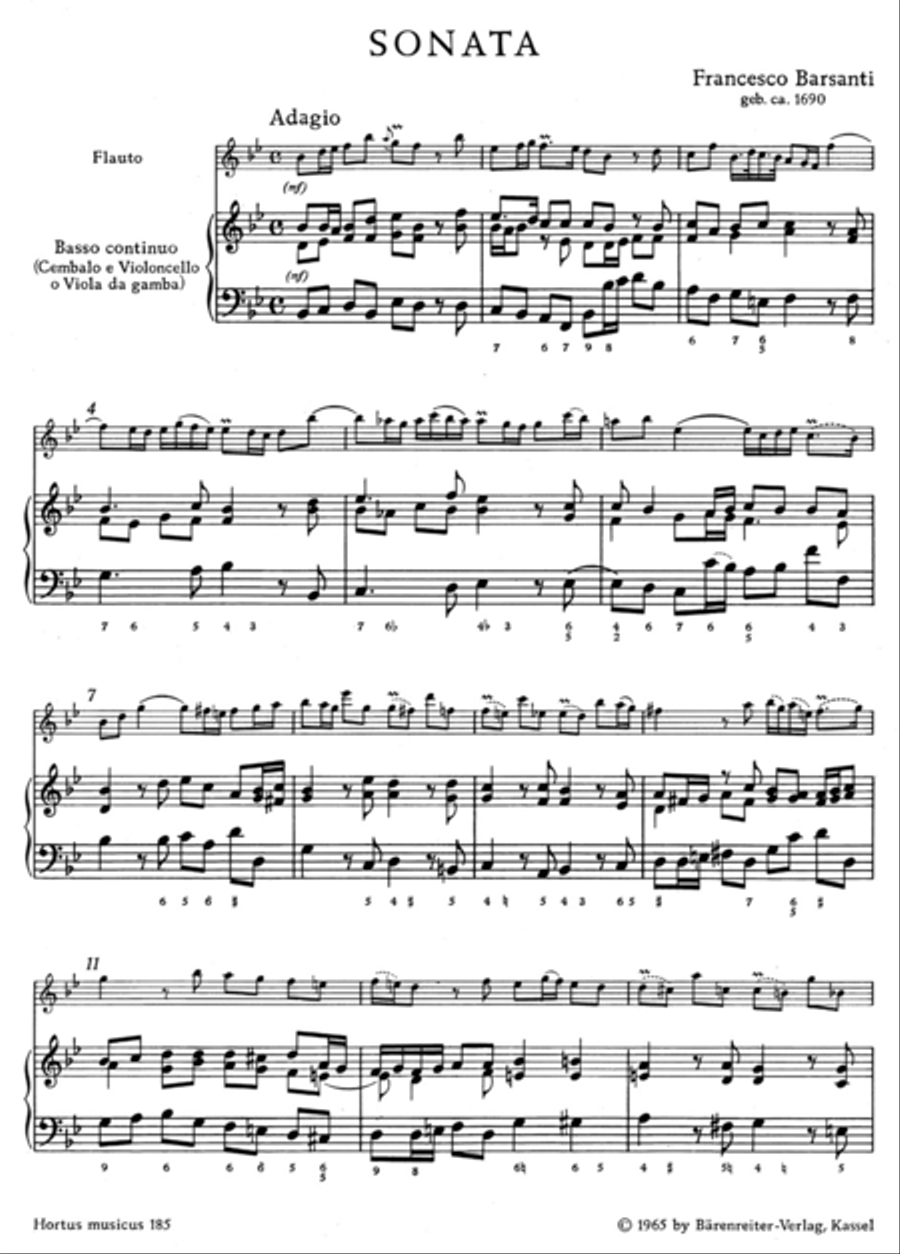 Sonate for Treble Recorder (Flute) and Basso continuo B flat major op. 1/6 Flute scores gallery preview page 2