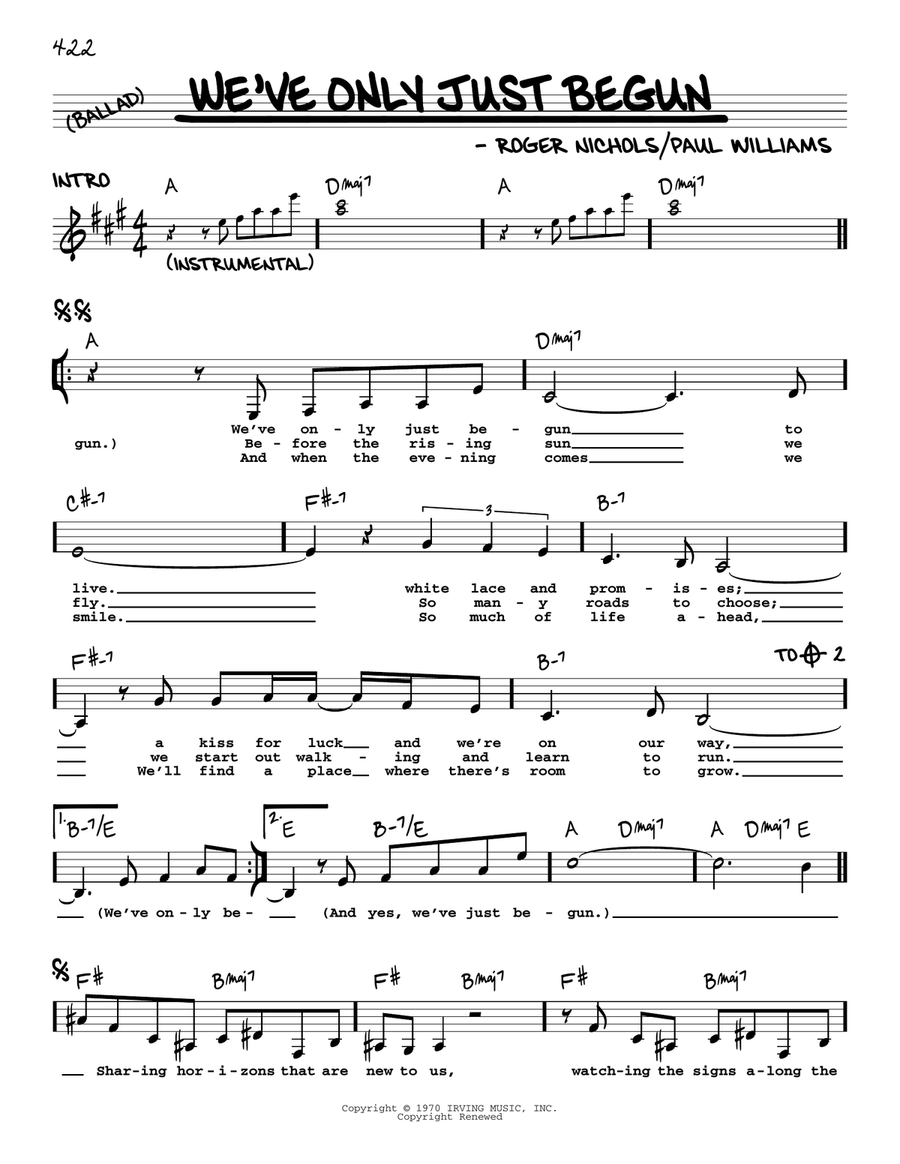 We've Only Just Begun Voice scores gallery preview page 1