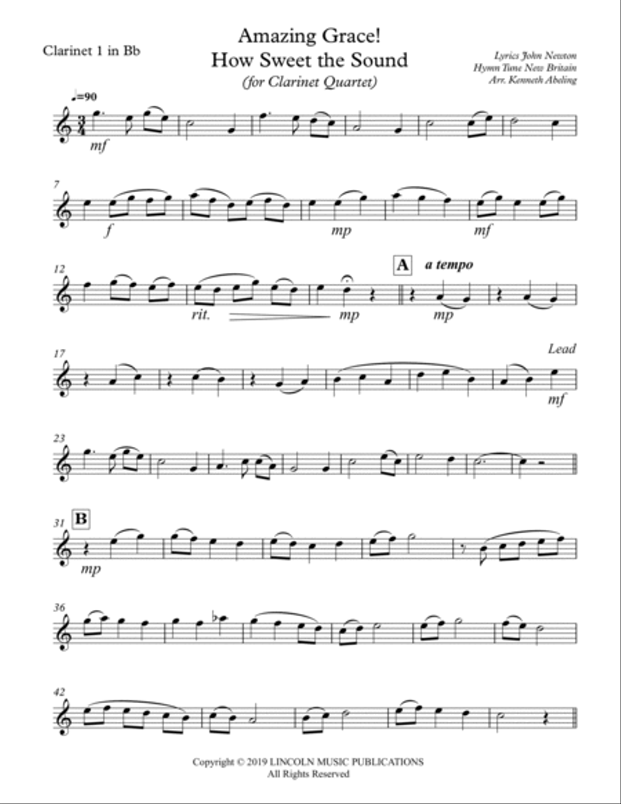 Amazing Grace! How Sweet the Sound (for Clarinet Quartet) Clarinet Quartet scores gallery preview page 5