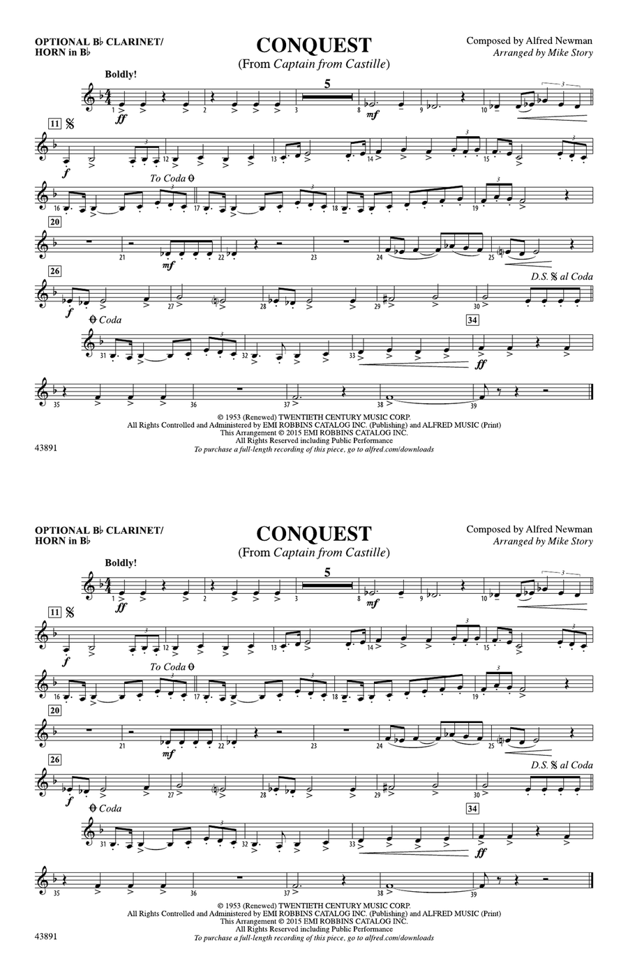 Conquest (from Captain from Castille): Optional Bb Clarinet/Horn in Bb