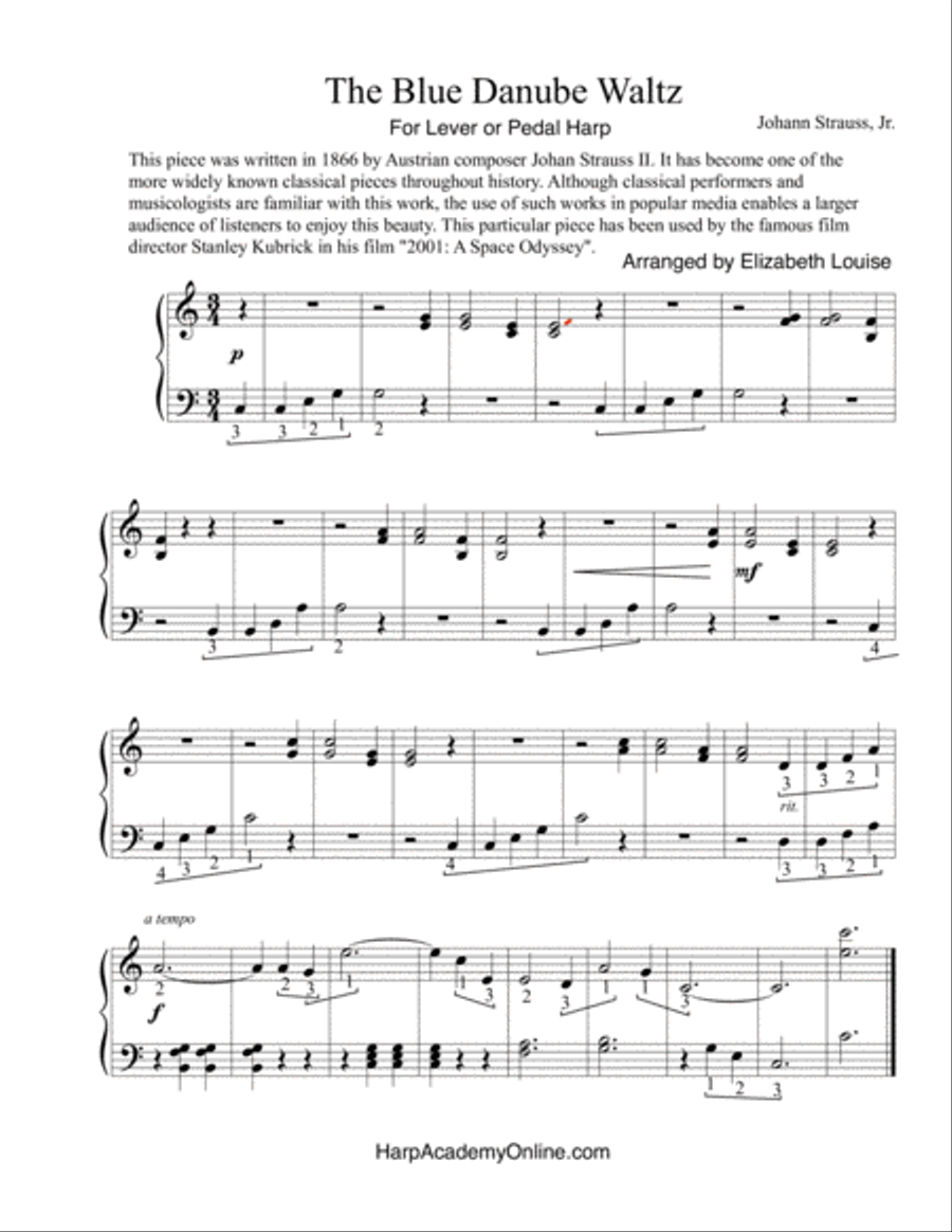 Blue Danube Waltz Blue Danube Waltz Harp scores gallery preview page 1