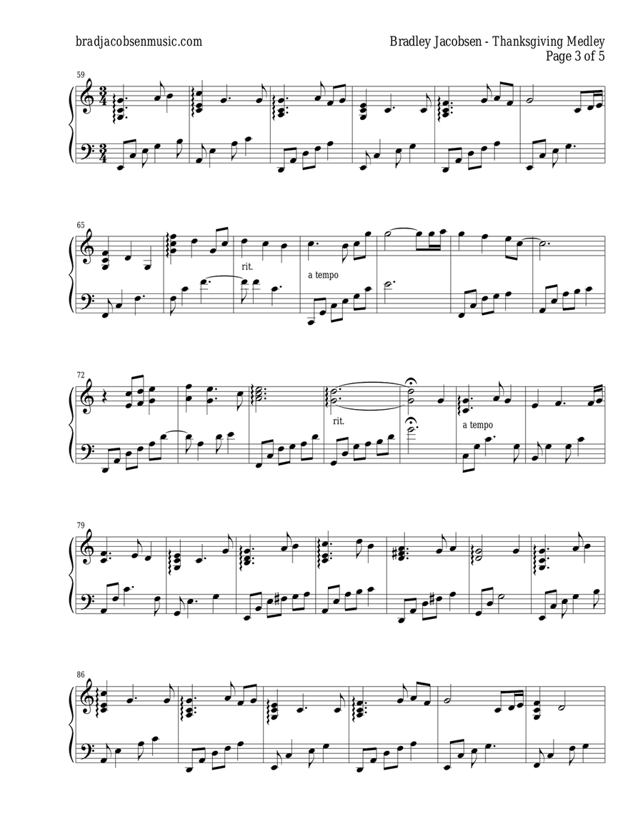 Thanksgiving Medley (Over the River..., We Gather Together) Piano Solo scores gallery preview page 3
