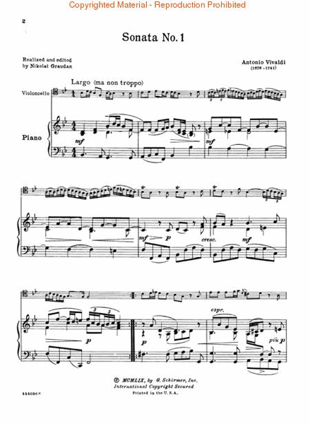 6 Sonatas For Cello And Piano by Antonio Vivaldi Piano Accompaniment - Sheet Music