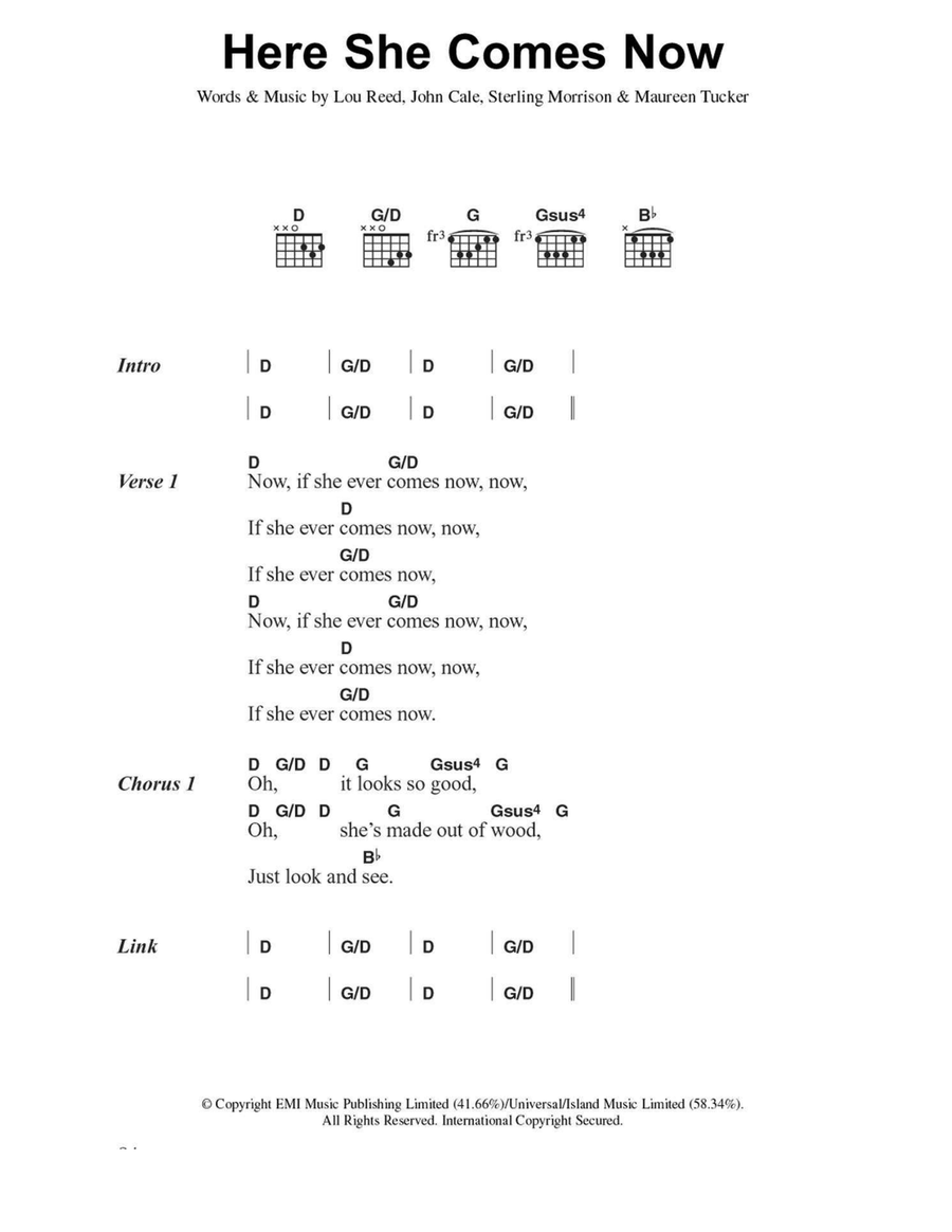Here She Comes Now Here She Comes Now Easy Guitar scores gallery preview page 1