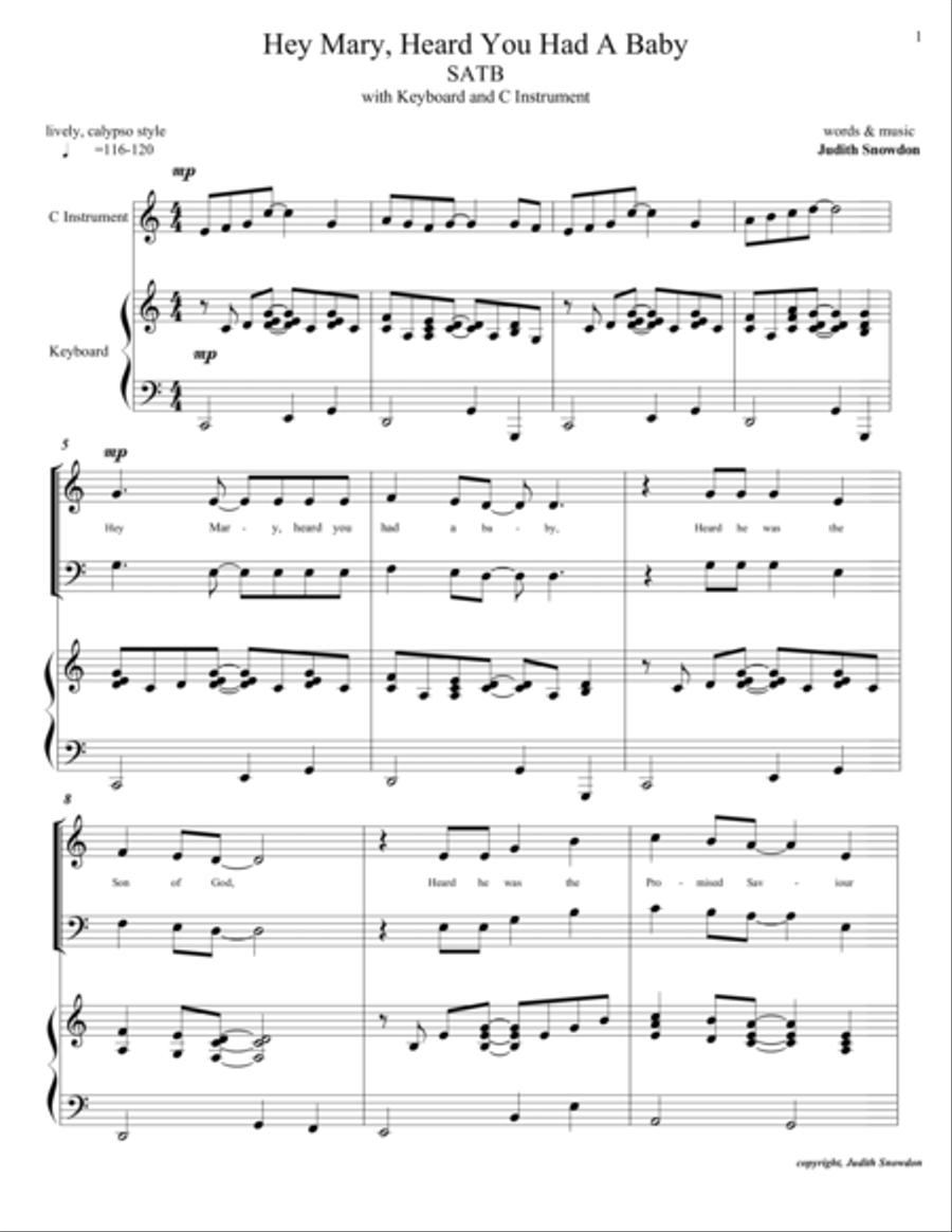 Hey Mary, Heard You Had A Baby, SATB 4-Part scores gallery preview page 1