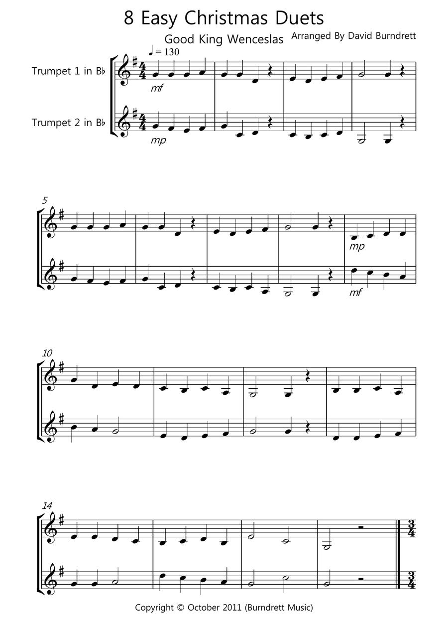 8 Easy Christmas Duets for Trumpet in Bb Trumpet Duet scores gallery preview page 1