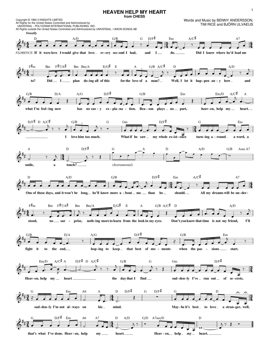 Heaven Help My Heart (from Chess) Piano scores gallery preview page 1