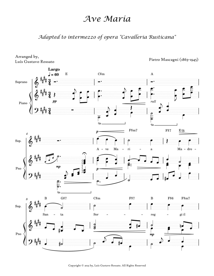 Mascagni - Ave Maria (SOPRANO - E Major) image number null