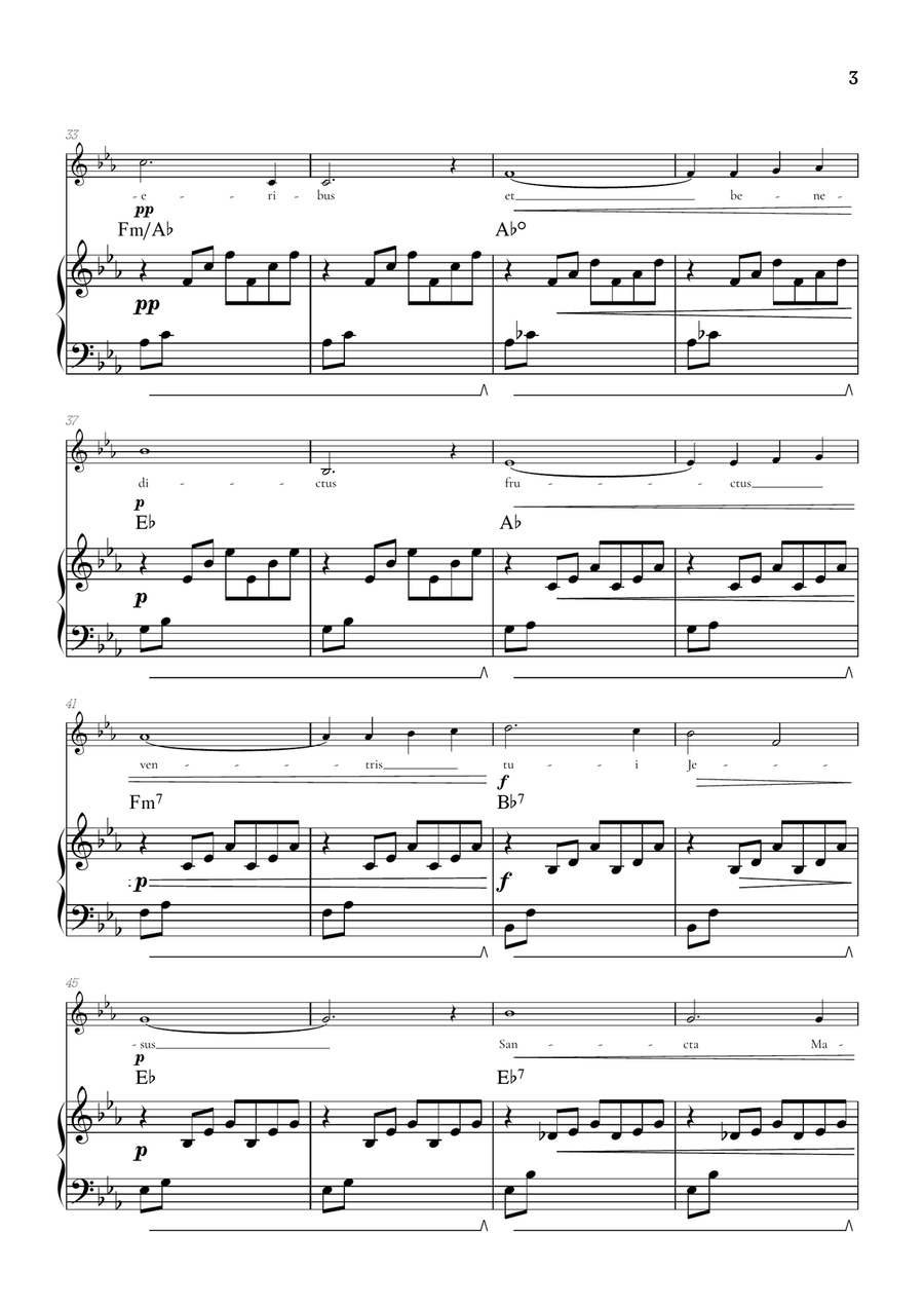 Bach / Gounod Ave Maria in E flat [Eb] • soprano sheet music with piano accompaniment and chords Soprano Voice scores gallery preview page 3