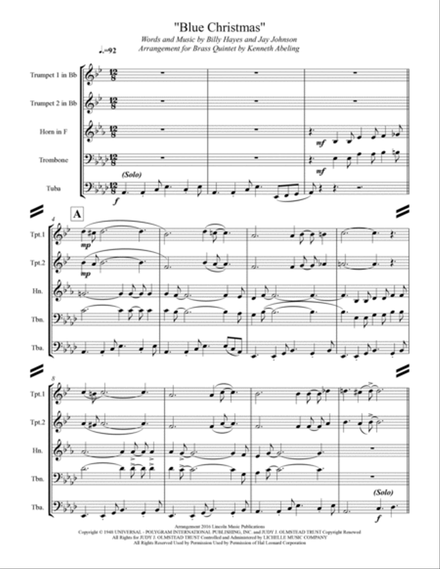 Blue Christmas Blue Christmas Brass Ensemble scores gallery preview page 2