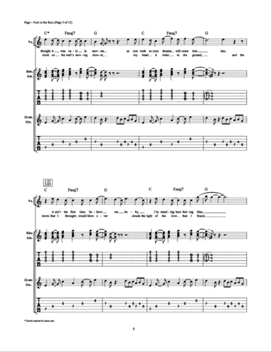 Fool in the Rain Electric Guitar scores gallery preview page 5