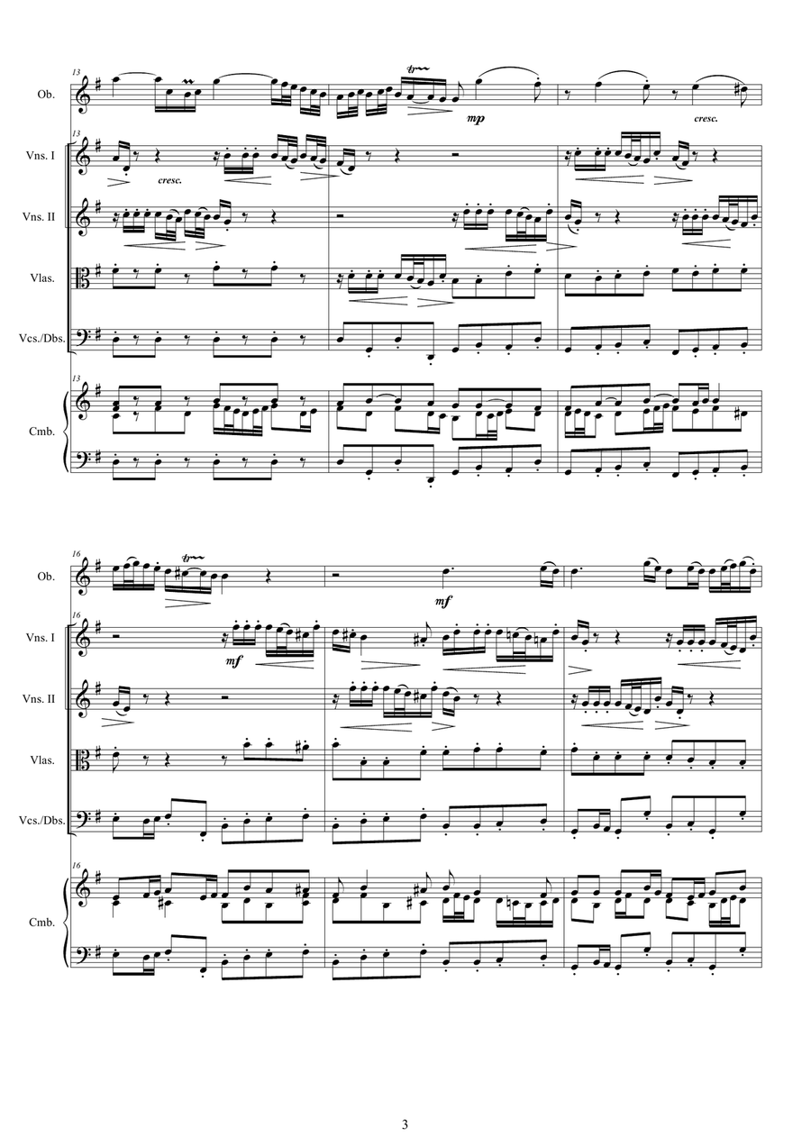 Telemann - Concerto in E minor TWV 51-E1 for Oboe (or Flute), Strings and continuo Chamber Orchestra scores gallery preview page 3