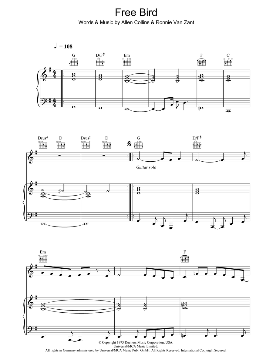 Free Bird Acoustic Guitar scores gallery preview page 1