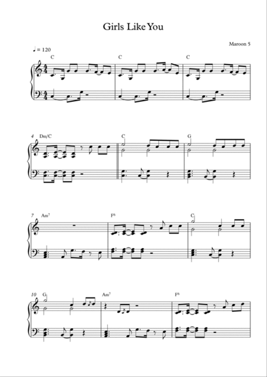 Girls Like You Piano Solo scores gallery preview page 1