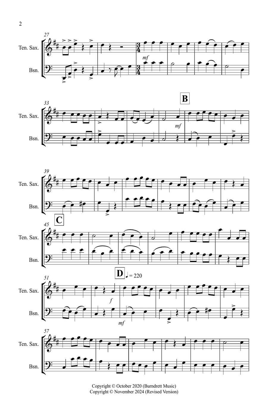 We Wish you a Merry Christmas for Tenor Saxophone and Bassoon Duet Woodwind Duet scores gallery preview page 2