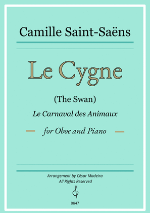 The Swan (Le Cygne) by Saint-Saens - Oboe and Piano (Full Score and Parts)
