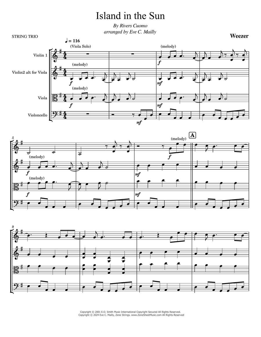 Island In The Sun Island In The Sun String Trio scores gallery preview page 1