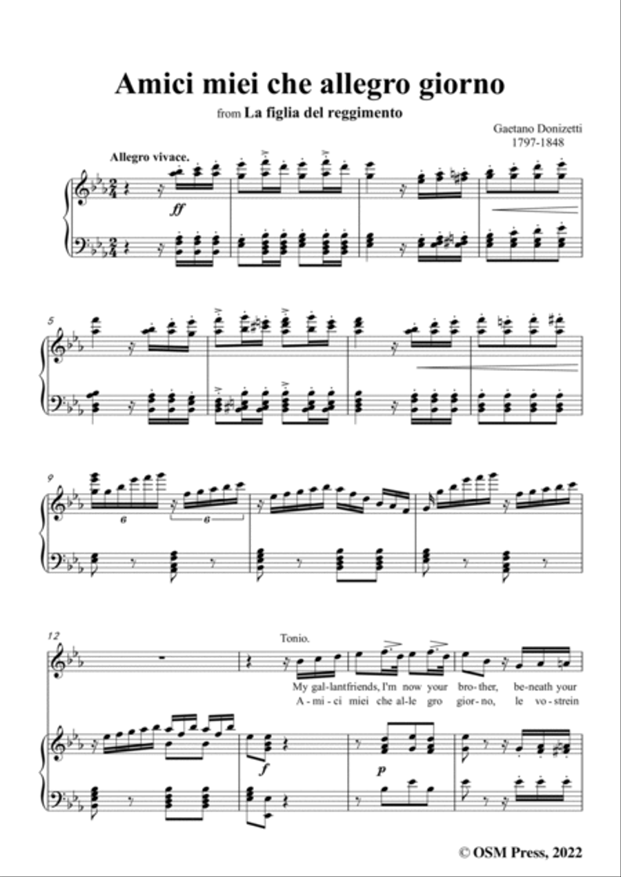 Donizetti-Amici miei che allegro giorno,in E flat Major,from 'La figlia del reggimento',for Voice an Voice scores gallery preview page 3