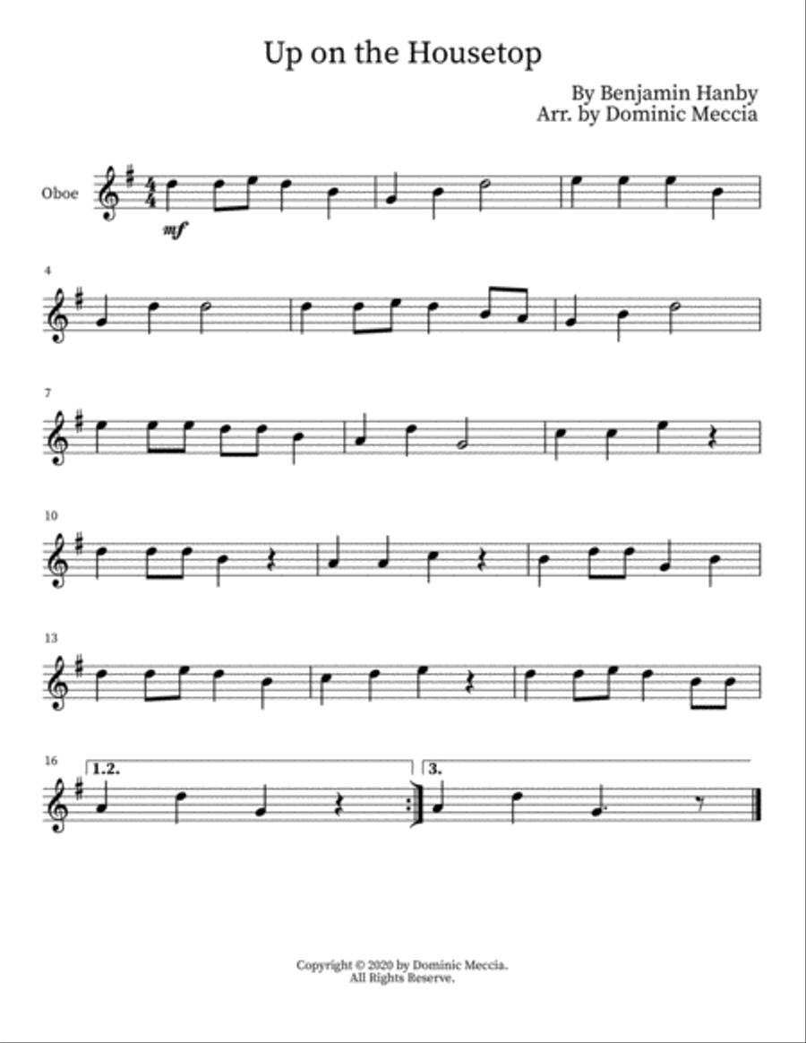 Up on the Housetop Oboe Solo scores gallery preview page 1