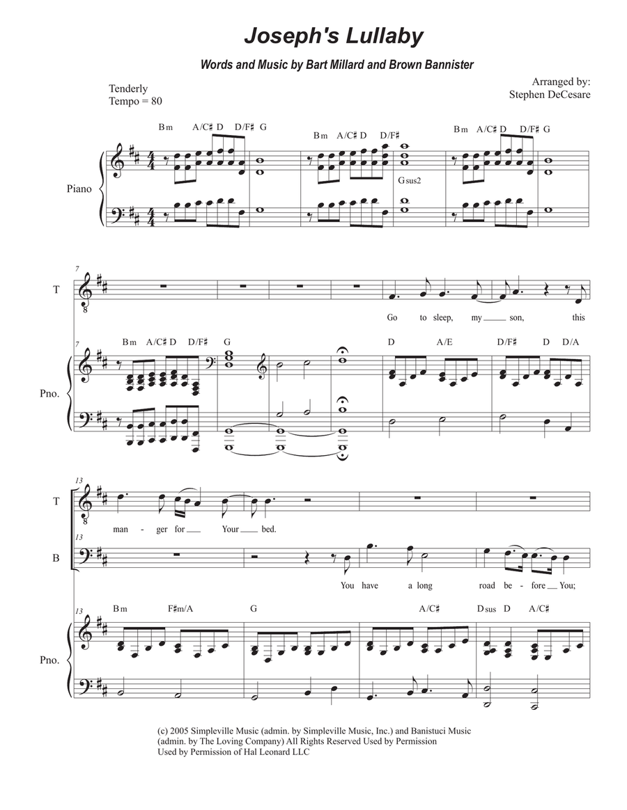 Joseph's Lullaby Tenor Voice scores gallery preview page 1