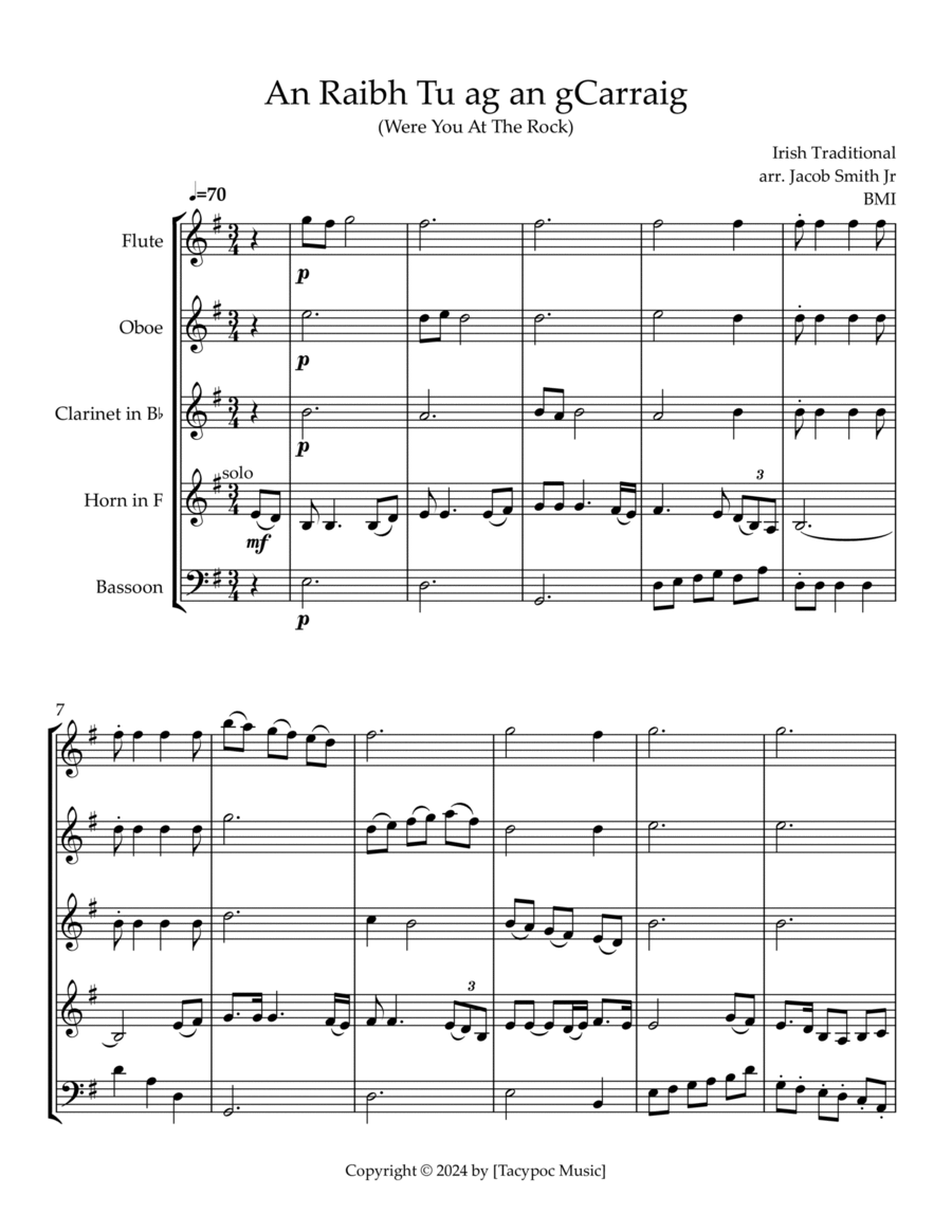 An Raibh Tú Ag An gCarraig Woodwind Quintet scores gallery preview page 1