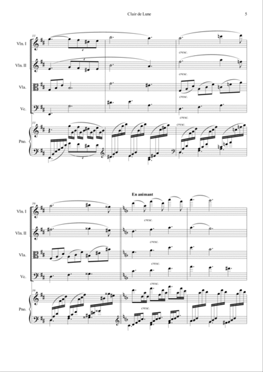 Clair de Lune in D Piano Quintet scores gallery preview page 5