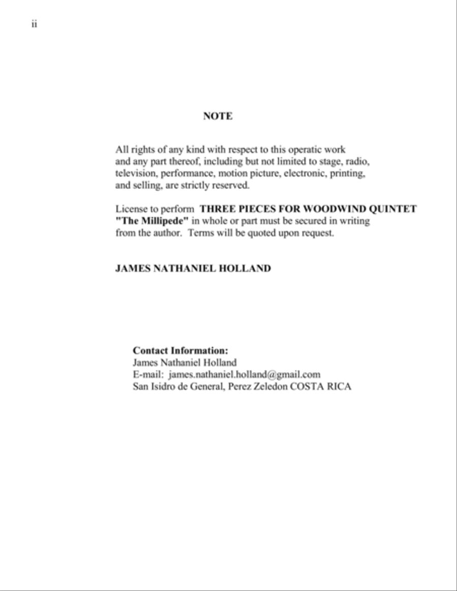 Three Pieces for Woodwind Quintet, Millipede Woodwind Quintet scores gallery preview page 2