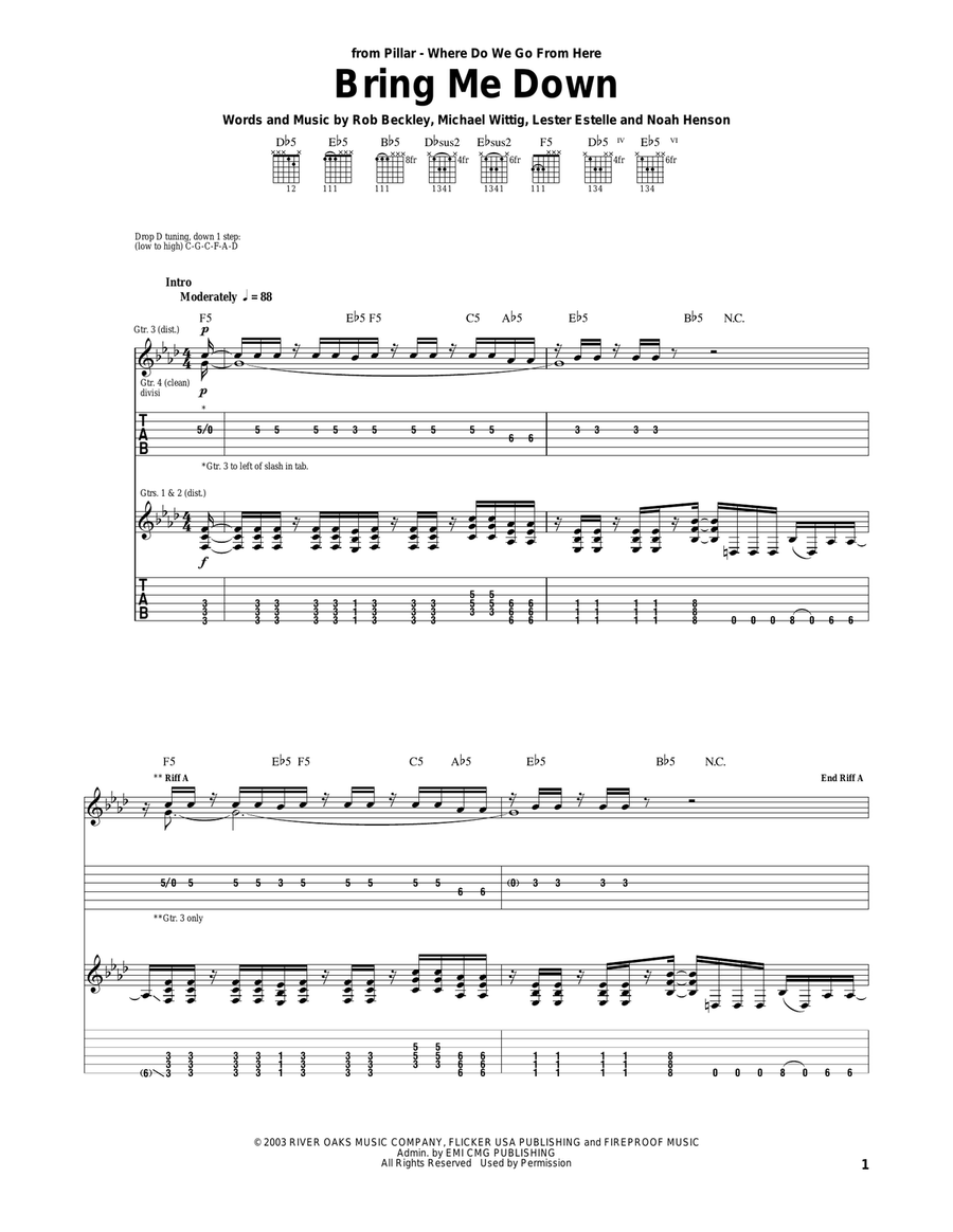 Bring Me Down Guitar Tablature scores gallery preview page 1