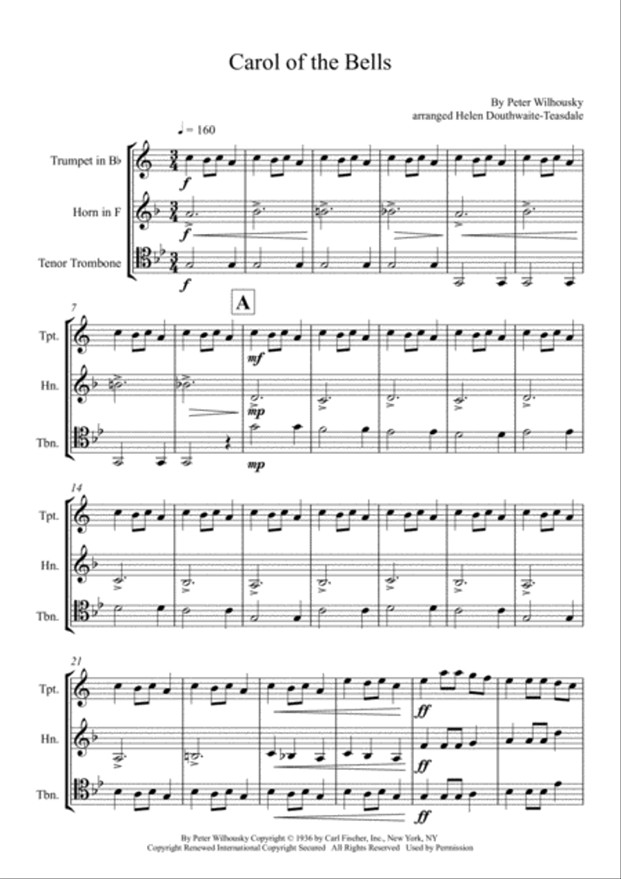Carol Of The Bells Carol Of The Bells Brass Ensemble scores gallery preview page 1