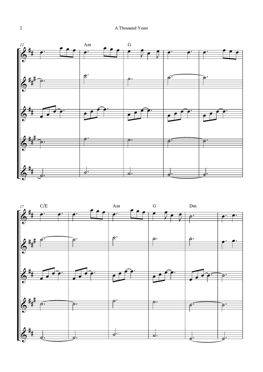 A Thousand Years Saxophone Quintet scores gallery preview page 2
