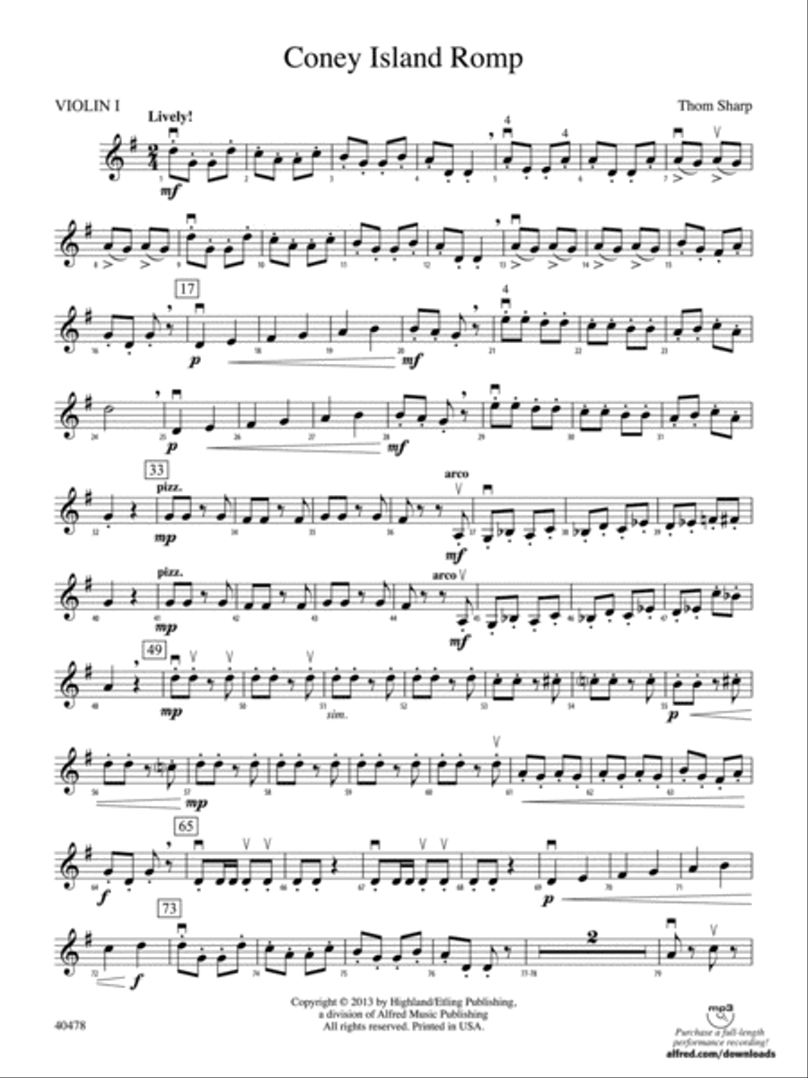 Coney Island Romp: 1st Violin String Orchestra scores gallery preview page 1