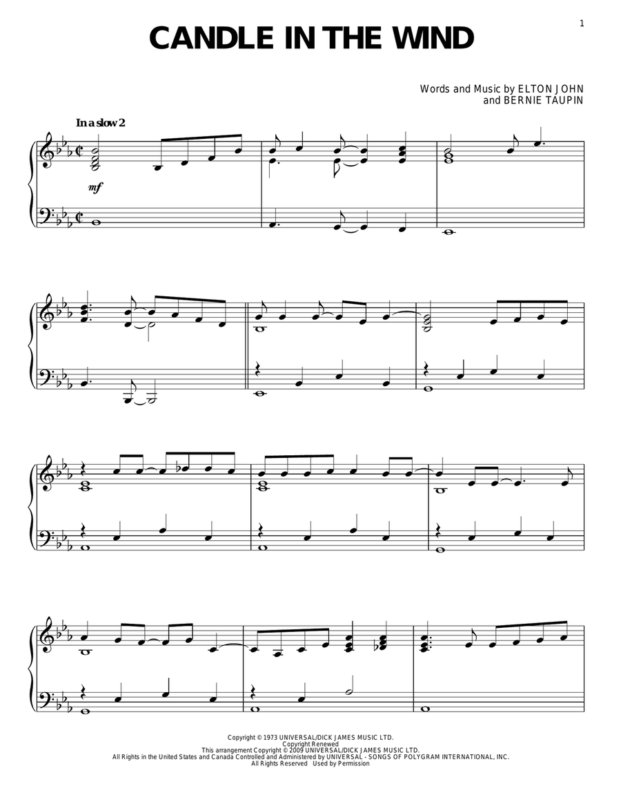 Candle In The Wind Candle In The Wind Piano Solo scores gallery preview page 1